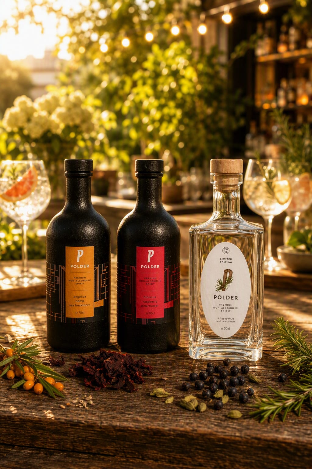 Polder Gin sfeerbeeld met de drie flessen