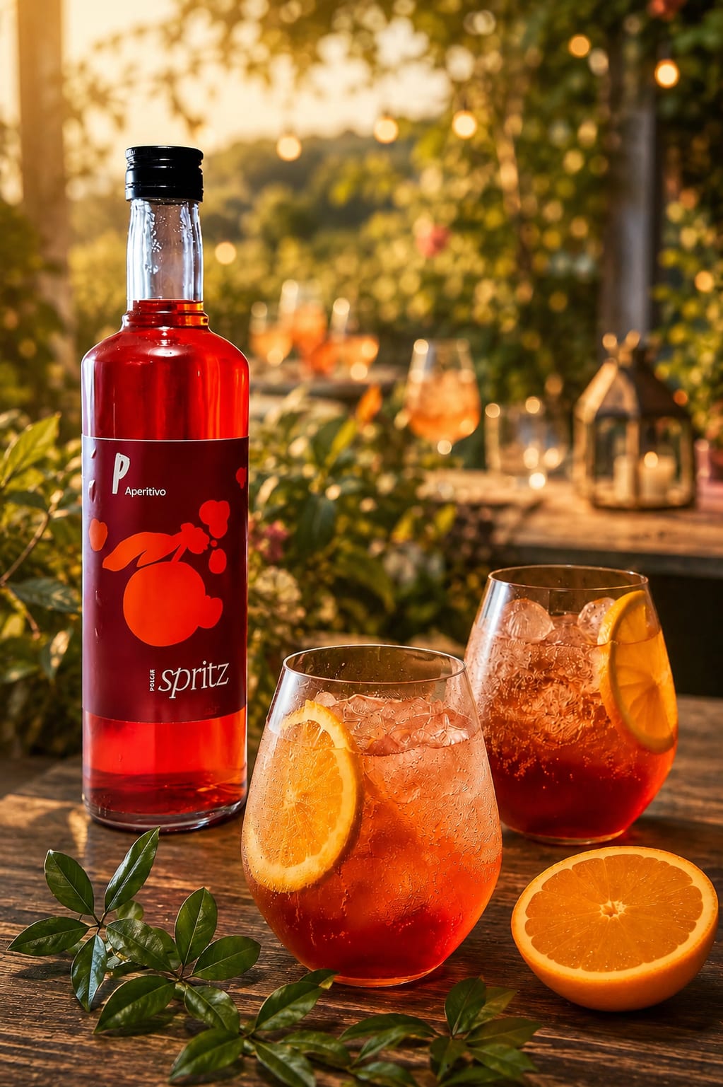 Polder Spritz fles met glazen en sinaasappel